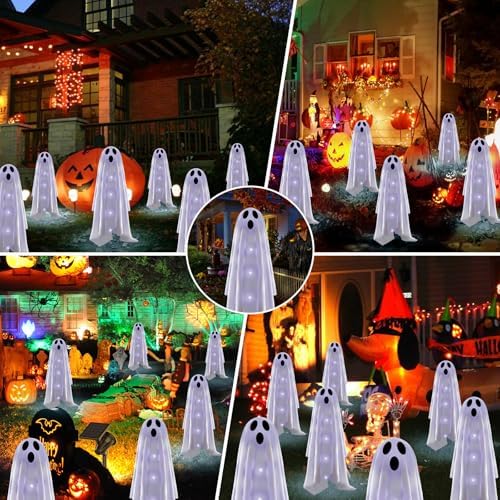 Halloween Decorations Solar Garden Lights Outdoor,6PACKS Halloween Ghost Decorations Lights with Scary Party Gifts Decor,Solar Scary Ghost Path Lights for Halloween Party Decor Cold White - Image 2