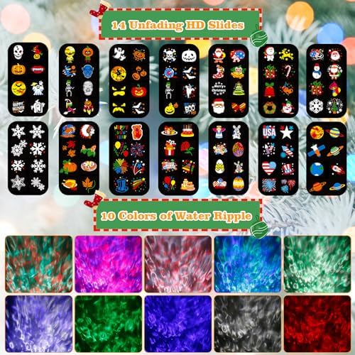 Halloween Christmas Projector Lights Outdoor, Brighter 14 HD Slides (3D Ocean Wave+Patterns) Waterproof Outdoor Indoor Holiday Projector Lights for Yard Garden Light Show Xmas Halloween Decorations - Image 2