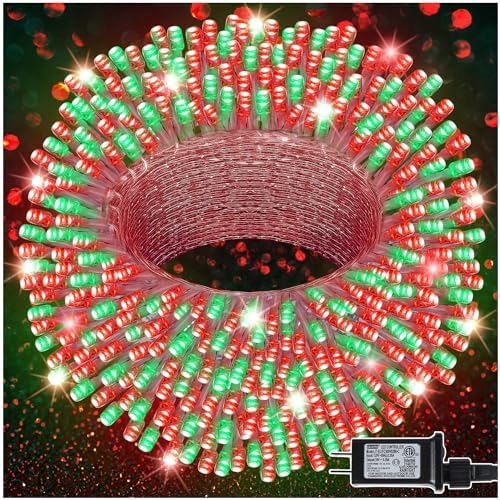 LJLNION 300 LED Christmas Lights, Extra Long 98.5FT Xmas String Lights Outdoor Indoor, 8 Lighting Modes, Plug in Waterproof Fairy Lights for Wedding Party Bedroom Decorations (Red & Green) by LJLNION