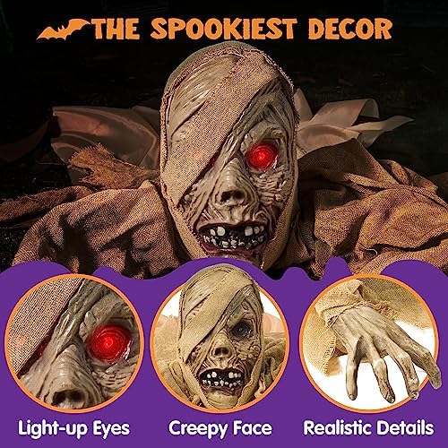 JOYIN Halloween Zombie Groundbreaker Outdoor Decoration, Zombie Groundbreaker with Light-up Eye and Creepy Sound (IR Sensor Activated) for Halloween Outside, Lawn, Graveyard Decor, Haunted House Props - Image 4