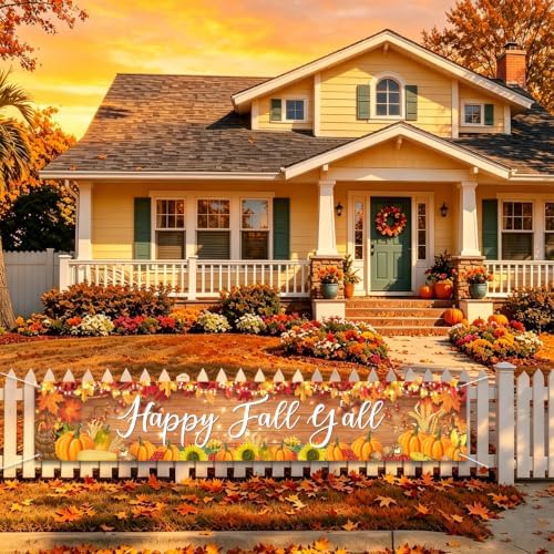 Fall Banner Happy Fall Yard Banner Rustic Pumpkins Sunflowers Outdoor Decor - Image 2