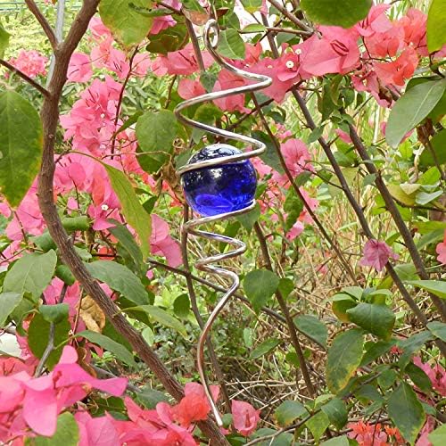 FONMY Gazing Ball Spiral Tail -Decorative Wind Spinner 11" inch Tail and 2" inch Blue Glass Orb. Indoor Outdoor Garden Decoration -13 inch Height - Image 4