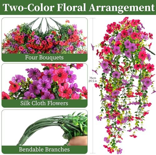 ColoPlay 4PCS Artificial Hanging Flowers for Outdoors Faux Plants - Image 2