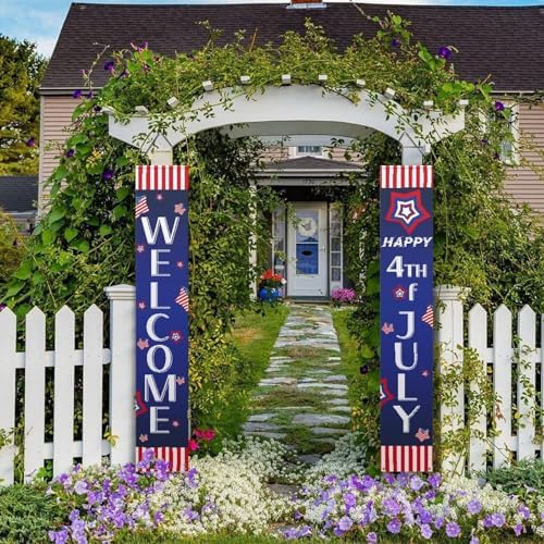 doginthehole Happy 4th of July Door Banner with Grommets for Independence Day Porch Sign Stars and Stripes Hanging Flag Memorial Day Party Yard Indoor Outdoor Decorations - Image 5