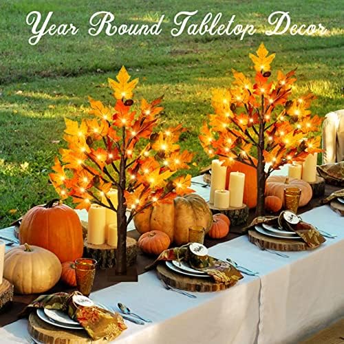 2Pack Fall Lighted Maple Tree - 2FT 36 LED Thanksgiving Decor Artificial Fall Lights, Battery Operated Tabletop Lamp with 6 Acorns, 6-Hours Timer, for Wedding Party Indoor Outdoor Autumn Decor… - Image 2