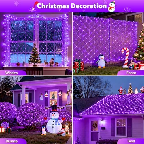 JMEXSUSS 200 LED Purple Net Lights Outdoor, 9.8ft x 6.6ft Connectable Christmas Net Lights with Remote, 8 Modes Plug in Purple Bush Light Waterproof for Tree, Yard, Fence Decoration (Pack of 6) - Image 3