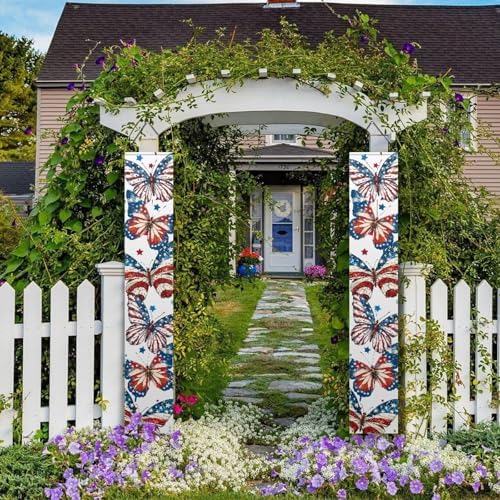 Butterfly American Flag Hanging Door Porch Sign 4th of July Summer Banner Hanging Door Banner for Summer Spring Front Door Indoor Outside Porch Wall Decor Party Supplies Patriotic Decoration - Image 4