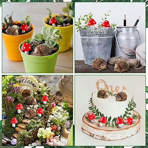 Queekay Fairy Garden Hedgehog Miniature Figurines, Resin Mushroom Decor - Image 5