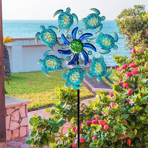 COOZZYHOUR 39" Sea Turtle Wind Spinners Garden Stake,Outdoor Wind Sculpture Yard Art Decorations for Patio,Lawn - Image 2