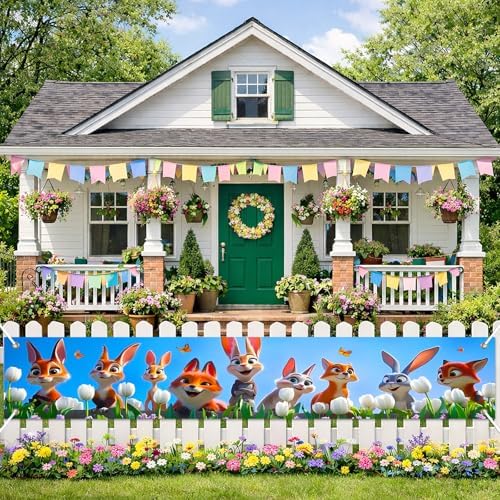 BlissYard Spring Cute Woodland Banner Garden Animals Decor 118 x 20 Inch - Image 2