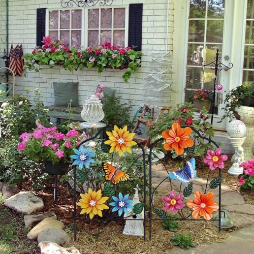 hogardeck Garden Decor for Outside, Set of 2 Metal Fence Decorative Garden Stakes with Flowers for Spring Decor, Yard Signs for Outdoor Patio Lawn Backyard Porch Decorations - Image 5