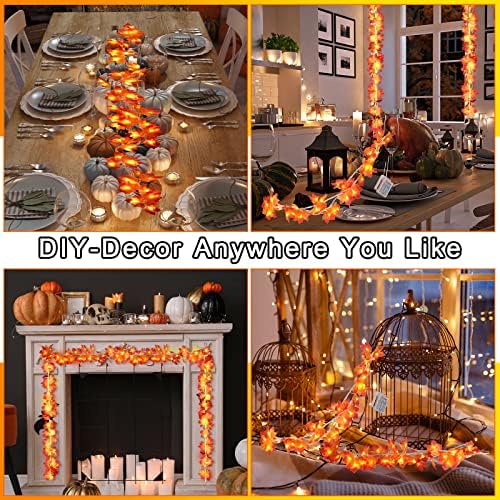 Tuanse 9.8ft Fall Leaves Garland with 20 LED Lights Indoor Outdoor - Image 5