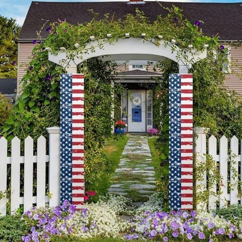 American Flag Door Banner Outdoor Hanging Banners Porch Sign 12"x71" Patriotic Decorations Banners Memorial Day Veterans Day Presidents Election Day Flag 2 Pack - Image 4