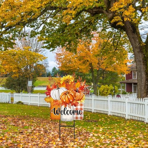 JarThenaAMCS Fall Metal Garden Stakes Autumn Sunflower Pumpkin Vase Decorative Lawn Sign Thanksgiving Welcome Yard Sign for Home Outside Lawn Porch Decor - Image 6