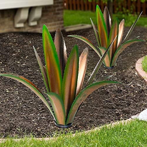 TOMBABY Enlarge Thickened Wind Resistant Metal Agave Garden Art Plant Country Sculpture Statue Outdoor Decoration Courtyard Lawn Ornament Gift (12 Leaves Green 1 pcs) - Image 3