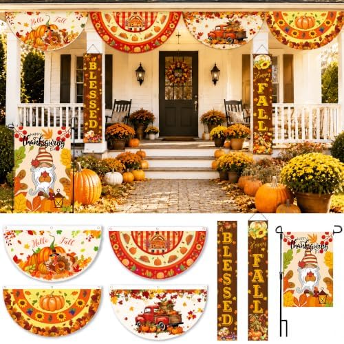 7Pcs Fall Thanksgiving Day Decor Door Banner Outside Bunting Set by Unknown