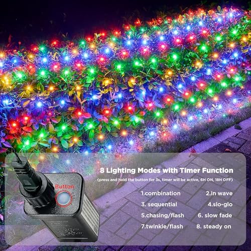BlcTec Upgraded Christmas Lights Outdoor 176LED 8.7ft x 5.2ft Christmas Net Lights with UL Certified, 8 Modes, Timer, Connectable, Waterproof Durable Thick Wire for Bushes, Shrub Decor, Multicolor - Image 2