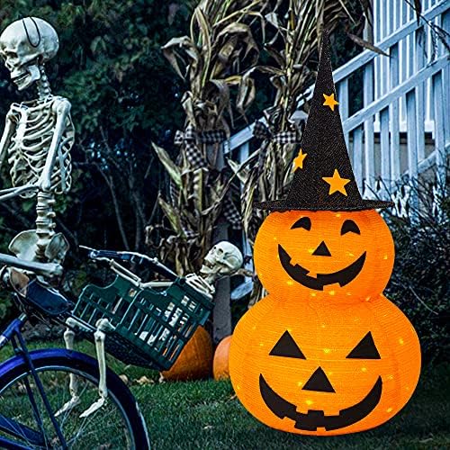NEROSUN Halloween Decorations, 3 FT Pop Up Collapsible Pumpkin, Pre-Lit 50 LED Lighted Pupmkin Man with Star Hat, Jack o' Lantern with Metal Stand for Outdoor Indoor Garden Yard Home Party Decor - Image 7