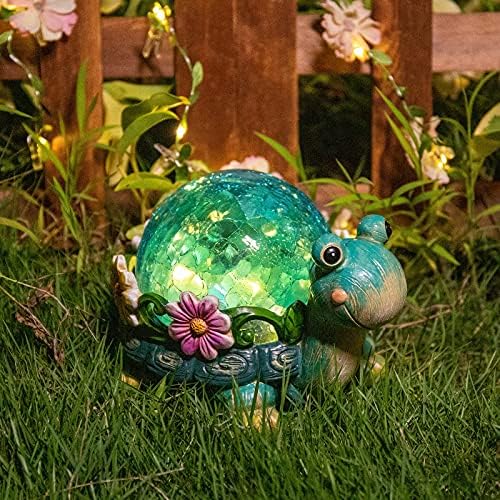 Garden Turtle Statue Outdoor Decor, Resin Solar Lights with Glass Globe - Image 3