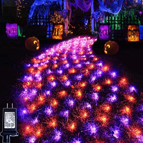Pooqla Orange and Purple Halloween Net Lights Outdoor, 21x 5ft Green Wire by Pooqla