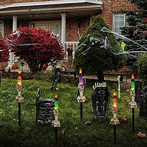 LJLNION Halloween Decorations, 5 Pack Tabletop Candle Lights with Skeleton Ghost Hand, Waterproof Lighted Yard Stakes, Battery Operated for Light Up Halloween Indoor/Outdoor Garden Decor - Image 4