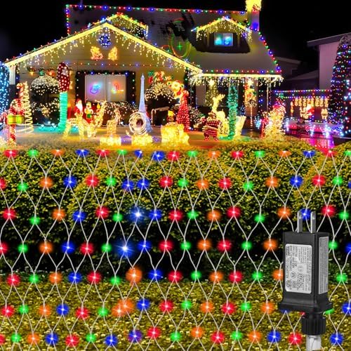 (Upgraded) Outdoor Christmas Lights, 360 LED Sturdy Christmas Net String Lights, 12x5Ft 8 Light Modes Christmas Decoration Lights for Backyards, Gardens, Bushes, Lawns, Patio, New Year - Multicolored - Image 2