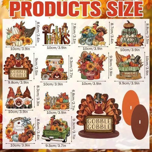 Leinuosen 12 Pcs Fall Decorations for Home Wooden Turkey Decor Thanksgiving Table Decorations Fall Centerpiece Maple Leaves Pumpkin Turkey Wooden Block Sign for Harvest Party Home Tiered Tray - Image 3