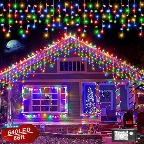 66FT 640 LED Icicle Lights for Outside, Multicolor Christmas Lights Outdoor by XmasBokeh
