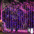 JMEXSUSS 300LED Halloween Curtain Lights, Orange and Purple, 9.8x9.8ft by JMEXSUSS