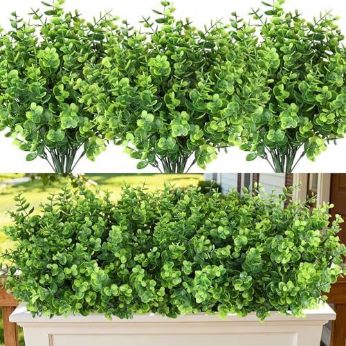 Artificial Greenery Eucalyptus Boxwood, Faux Outdoor Plants, 12PCS by AmberFun