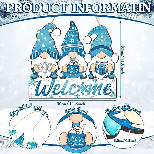 Panelee Winter Gnome Welcome Door Sign Snowflake, Wooden Harvest Decor - Image 3