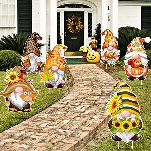 TREWAVE Fall Thanksgiving Yard Signs Decoration 8 Pcs Gnomes Yard Stakes - Image 6