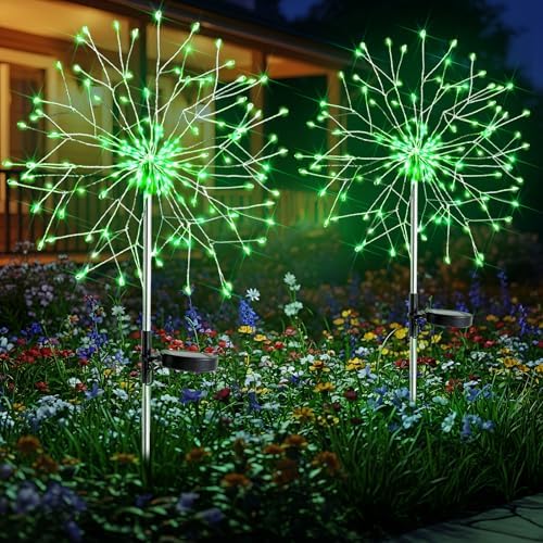 suddus Solar Garden Lights Outdoor - 150 LED Green Firework Lights Waterproof with 8 Modes, Solar Stake Lights Decorations for Outside Yard Pathway Flower Bed Halloween Decor (2 Pack) by SUDDUS