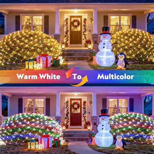 JMEXSUSS 200 LED Christmas Net Lights, 9.8ft x 6.6ft Connectable Outdoor Mesh, Plug-in Bush Lights (Warm White & Multicolor) (Pack of 6) - Image 2