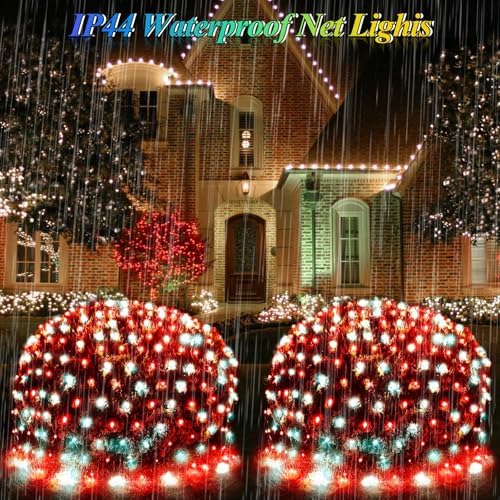 Lovelite Red White Net Lights Christmas Decorations, 21ft x 5ft 360LED Mesh Lights Outdoor Green Wire 8 Modes Timer, Waterproof Connectable String Lights for Bushes Xmas Tree Garden Holiday Party - Image 5
