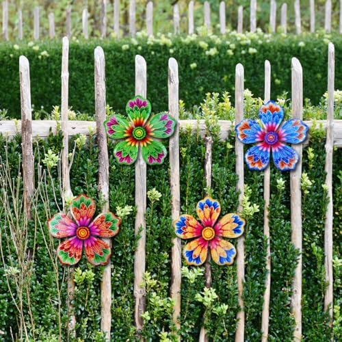Giyyomtr Metal Flowers Wall Decor - 4pcs 6.2'' Metal Wall Art Hanging Decorations for Outdoor Fence Garden Yard Patio Exterior Home Wall Decor - Image 5
