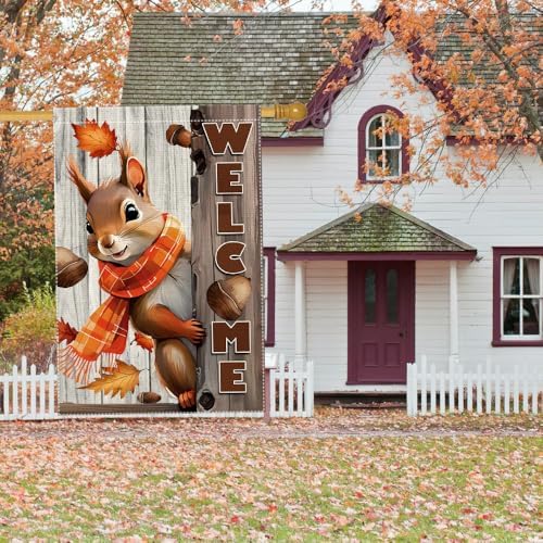 Welcome Fall Garden Flag 28x40inch The Nut Squirrel Fall Autumn Thanksgiving Garden Flags Yard Porch House Flag Double-Side For Home Outdoor Yard Patio Lawn Decor, Garden Decorations (RMQ-718D, 28"X40") - Image 5