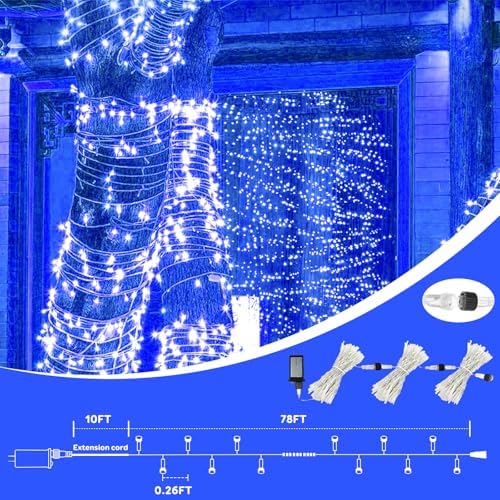 88FT 240LED Extra-Long Connectable String Lights Indoor Outdoor Clear Wire, Blue Christmas String Lights, Plug in Twinkle Fairy Light with Timer for Wedding Patio Tree Yard Christmas Decorations - Image 6
