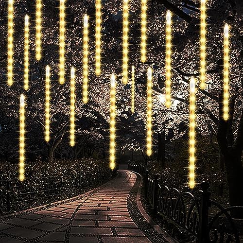 LJLNION 24 Tubes Meteor Shower Lights, Outdoor Icicles Christmas Decor, 12 Inch 864 LED Snow Falling Connectable Raindrop Lights, Xmas Wedding Party Tree Holiday Decoration, Warm White by LJLNION