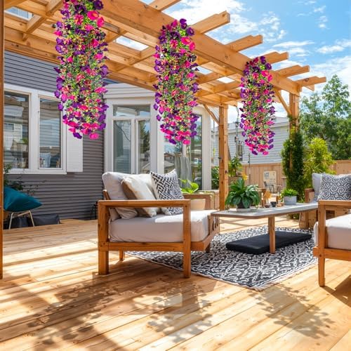 6 Pack Purple Fuchsia Artificial Hanging Flowers, Fake Purple Fuchsia Morning Glory Vines Hanging Flowers UV Resistant Artificial Flowers for Outdoors Porch Patio Balcony Indoor Home Decor - Image 5