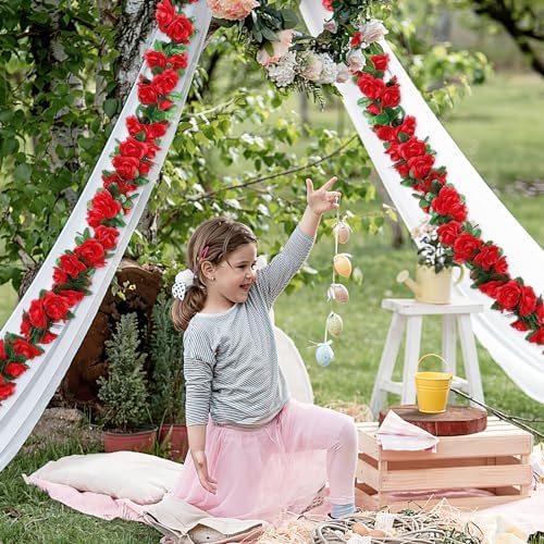 9 Pack 72 FT Artificial Flower Garland Fake Red Roses Vines Silk Flowers - Image 6