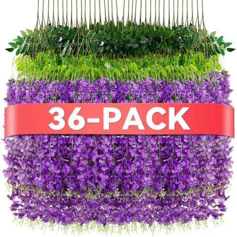 Alotiki Wisteria Hanging Flowers,36 Pack Fake Hanging Flowers,Wisteria Artificiales Garland for Home Wedding Arch Floral Party Garden Ceremony Outdoor Decor,3.6 Feet Long(36,Purple) by CreateABetterLife