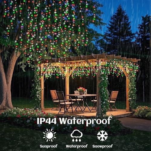 132ft Icicle Lights for Outside, 1280 LED Red White Green Christmas Lights Outdoor Indoor, Twinkle String Lights with 240 Drops, Clear Wire, 8 Modes & Timer, Waterproof for Xmas Eaves Holiday Decor - Image 3