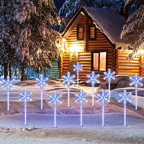 XMASLAMD 17" 568LED Christmas Snowflake Pathway Lights Outdoor,4 Pack Christmas Garden Decoration Light with Flowing Display Effect,Waterproof Lights for Yard Lawn,Walkways（White and Blue） - Image 4