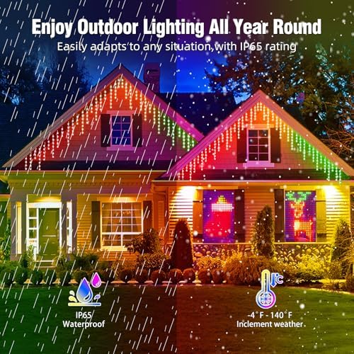 AHAWILL Icicle Lights for Outside,66ft Christmas Lights Outdoor with Dimmable 510LED,IP65 Waterproof,USB Plug in Curtain String Lights with DIY Scene Modes for Party,Roof,Halloween Decor(Multicolor) - Image 4