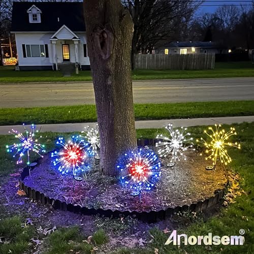 Anordsem Solar Lights Outdoor Waterproof: Garden Light Solar Powered for Yard Outside - LED Sparkler Fireworks Colorful Lighting Patio Decor 8 Pack - Gardening Gifts for Women Men Gardener - Image 7