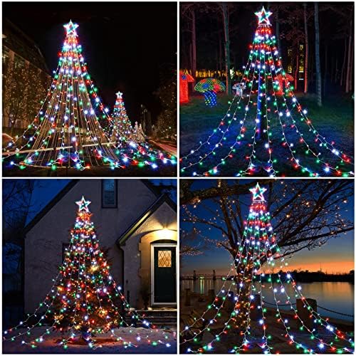 BlcTec Outdoor Christmas Lights 344 LED Christmas Star Lights with 9 Strands 11.9ft Waterfall Tree Lights, 8 Modes, Waterproof & Timer for Garden Yard Patio Outdoor Xmas Decorations，Red Green White - Image 6