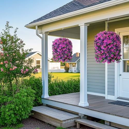 Ivydale Artificial Fake Hanging Flowers Plants for Outdoors Decoration, UV Resistant 2PCS Faux Lily Flower Vines for Home Patio Porch Balcony Garden Yard, Mixpurple - Image 4
