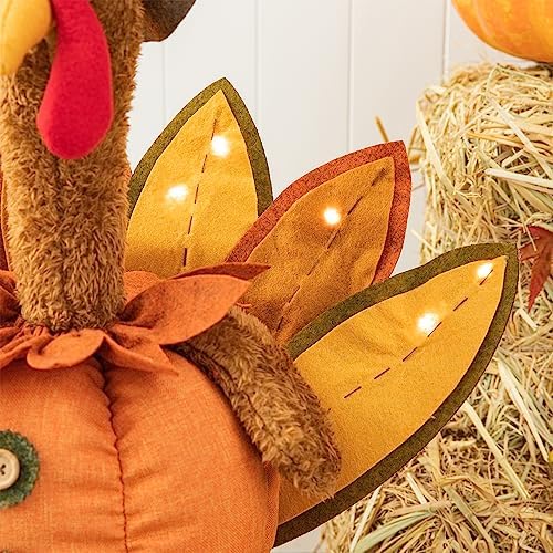 Glitzhome Thanksgiving Porch Decor Handmade Fabric Turkey with Telescoping Legs for Autumn Fall Thanksgiving, Orange - Image 7
