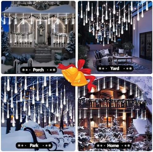 Christmas Lights Outdoor 2 Pack 16 Tubes Meteor Shower Lights Cool White - Image 3